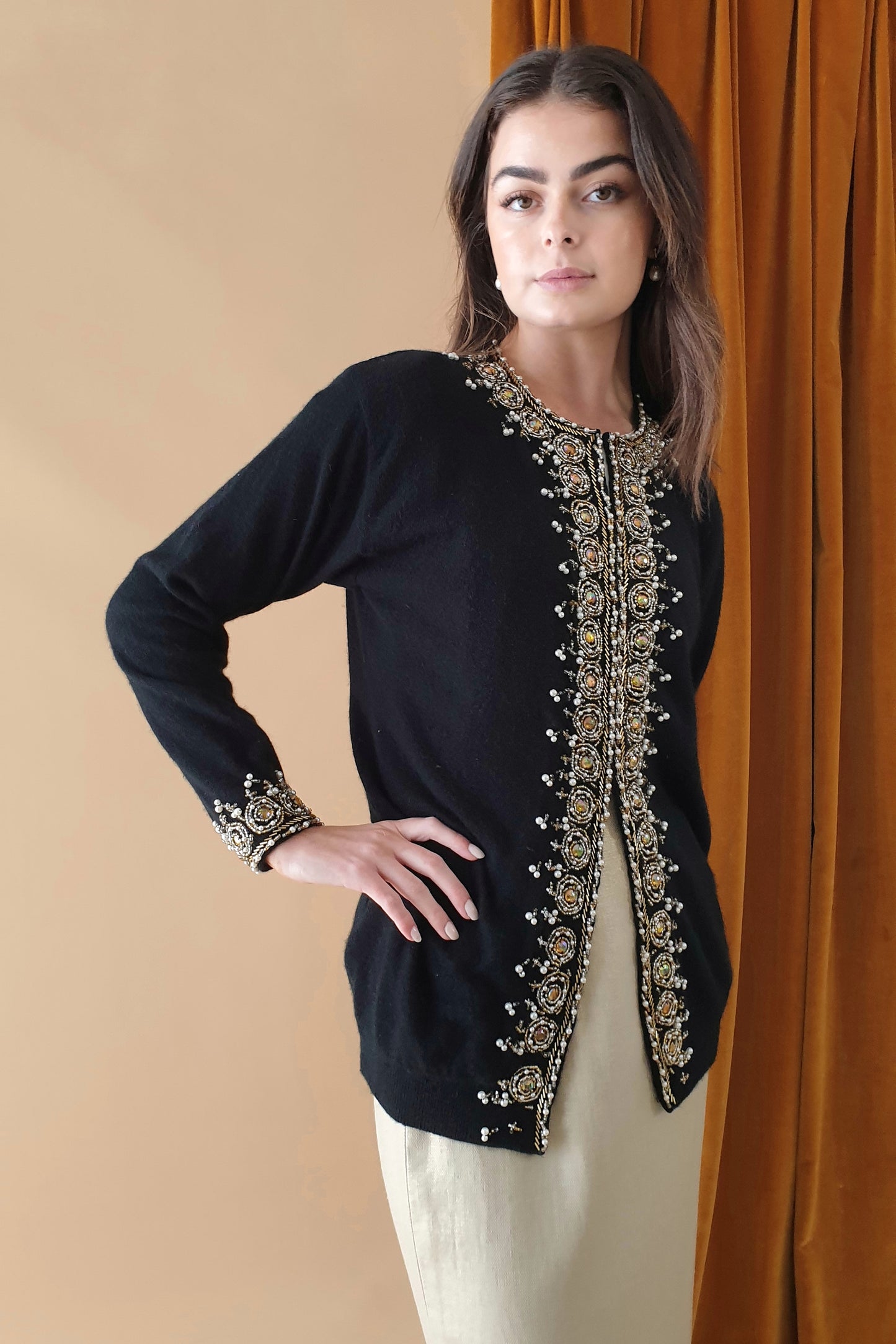 Vintage lambswool and angora blend beaded cardigan Size S