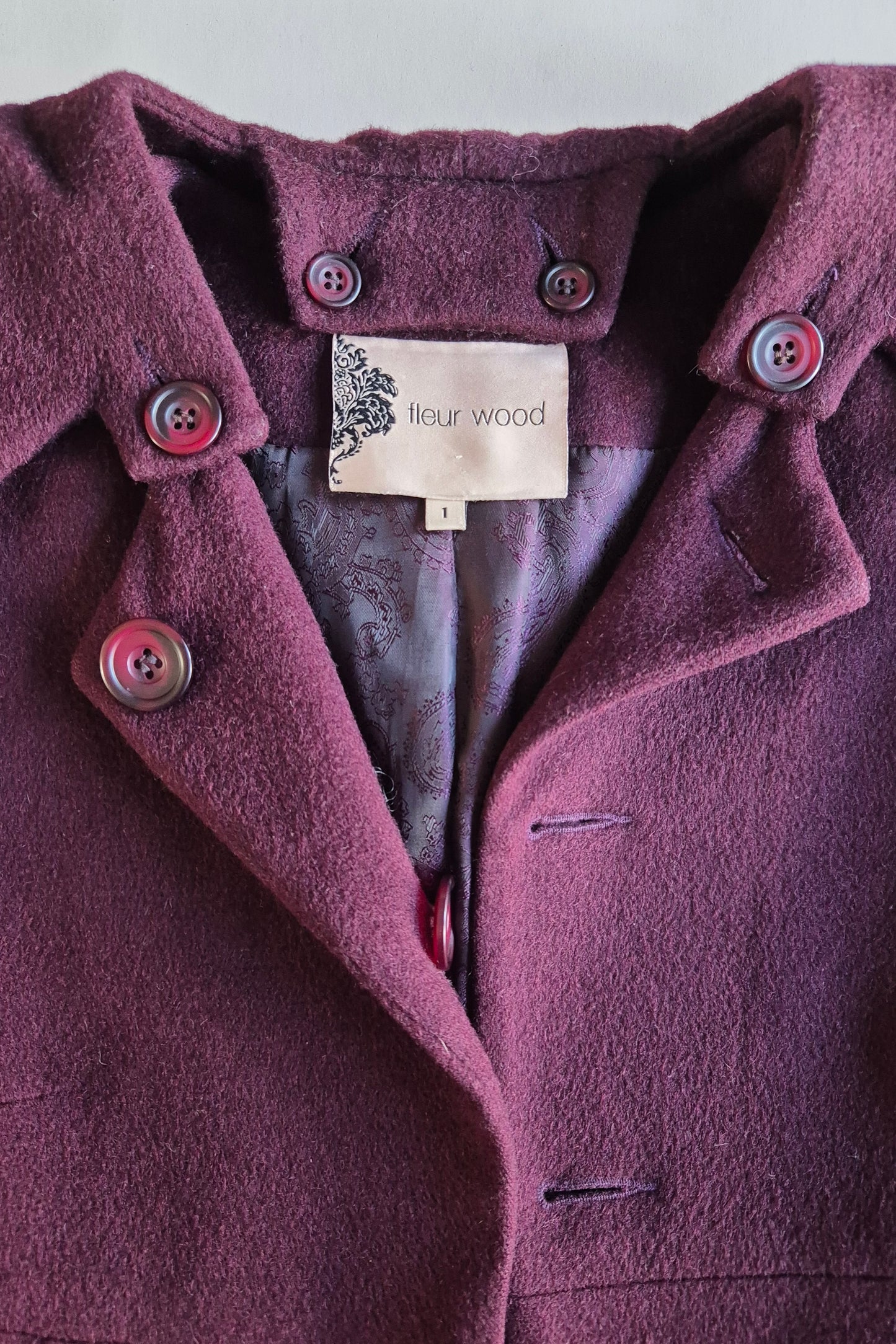 Fleur Wood burgundy wool coat Size XS
